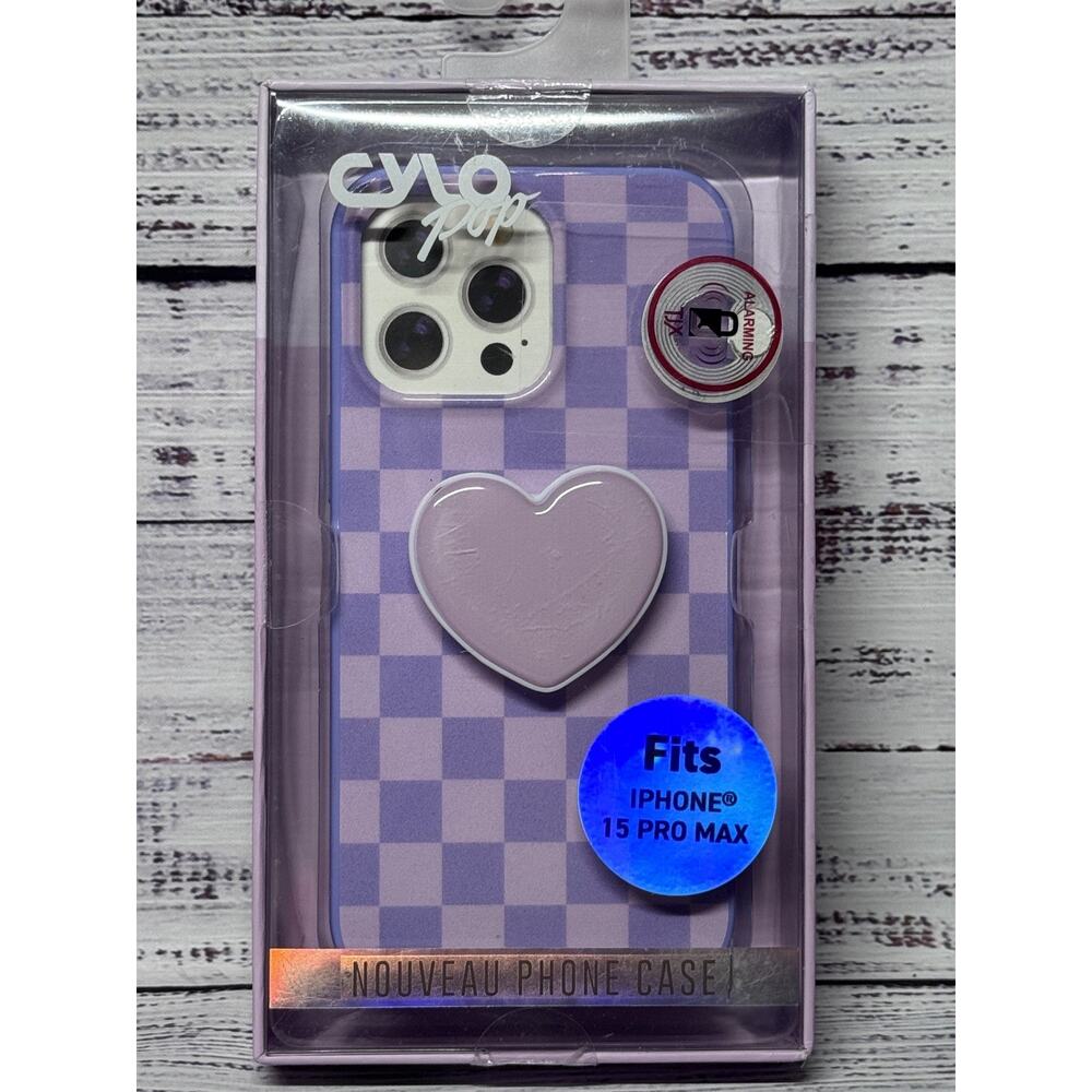 Purple Checkered & heart Geometry Case For iPhone 15 PRO MAX : NEW